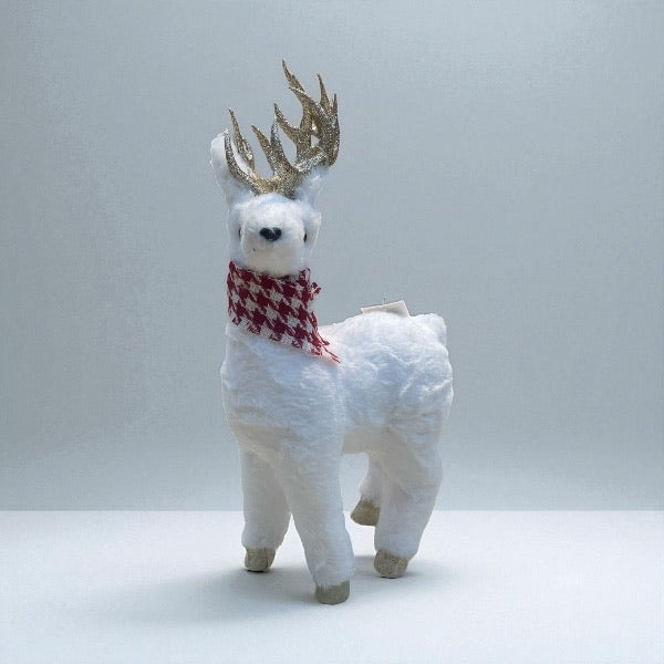 BAMBI BLANCO CON CUERNOS CAFÉS Y BUFANDA 19*13*35CM