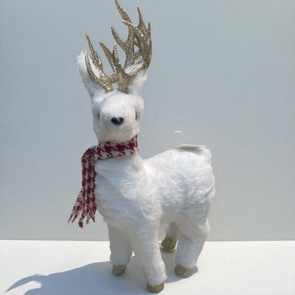 BAMBI BLANCO CON CUERNOS CAFÉS Y BUFANDA 19*13*35CM