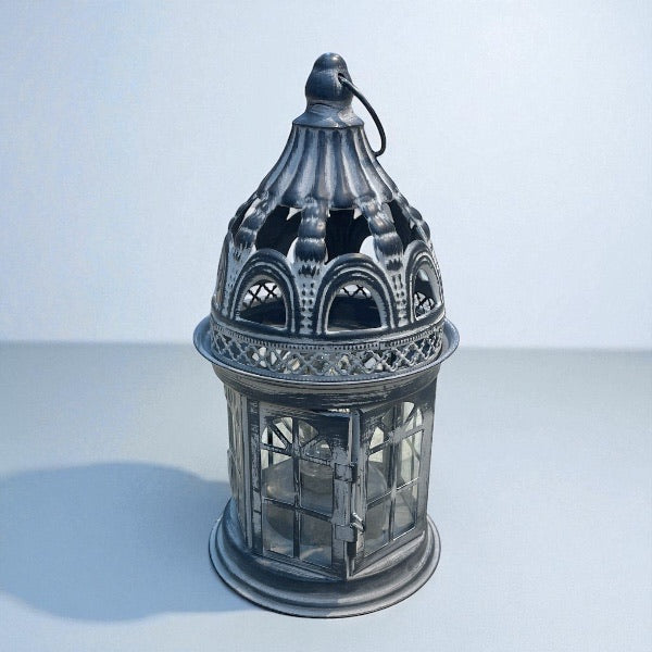FAROL REDONDO DE CARTON NEGRO CON DORADO CON LUZ CALIDA 12,5*12,5*23CM