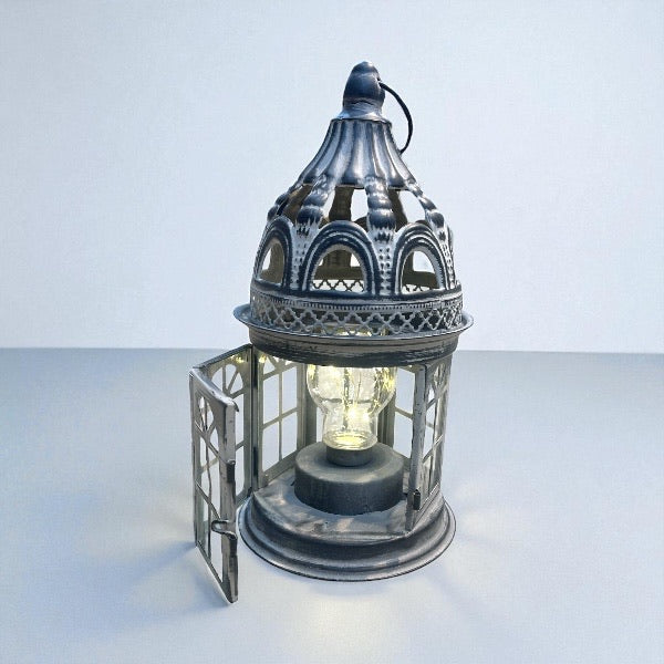 FAROL REDONDO DE CARTON NEGRO CON DORADO CON LUZ CALIDA 12,5*12,5*23CM